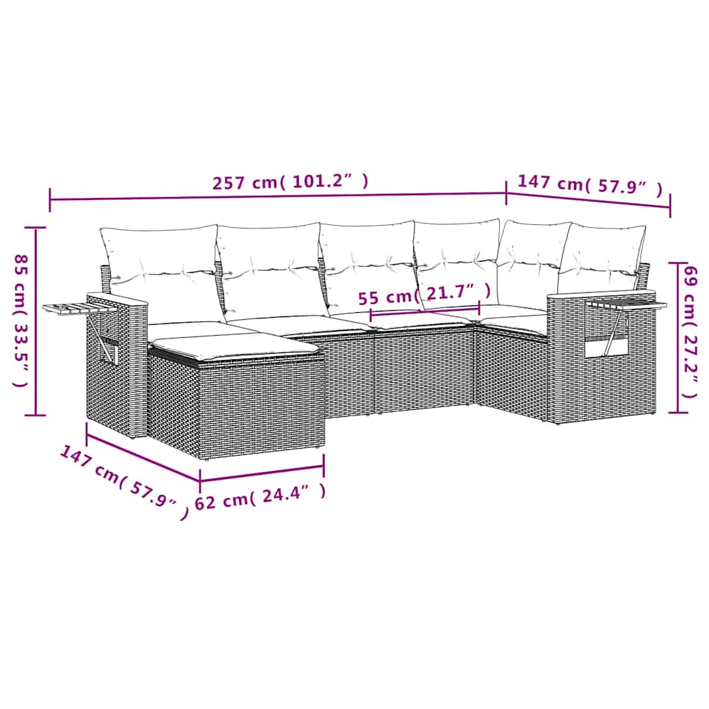 Set Divano da Giardino 6 pz con Cuscini Nero in Polyrattan | homemem39