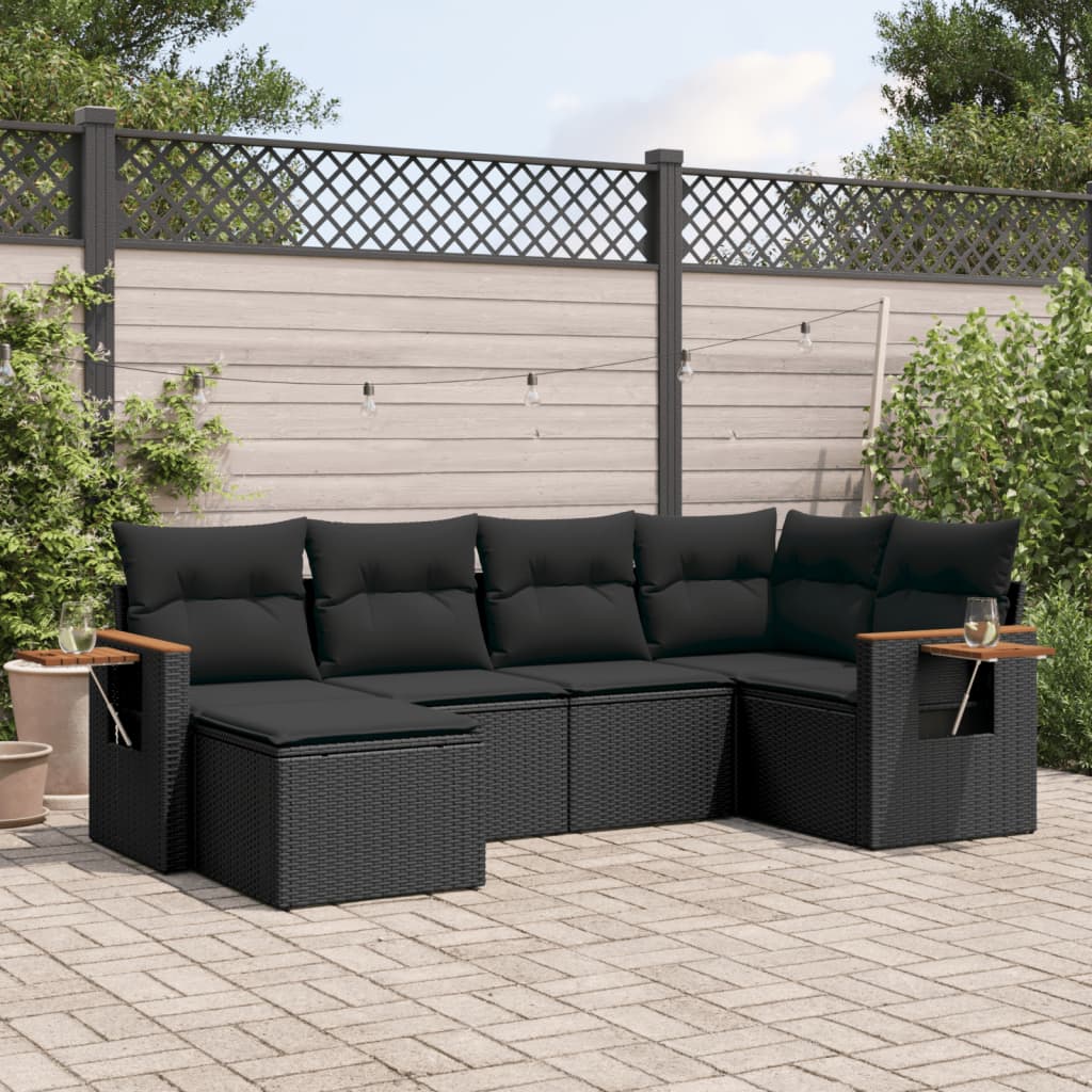 Set Divano da Giardino 6 pz con Cuscini Nero in Polyrattan | homemem39