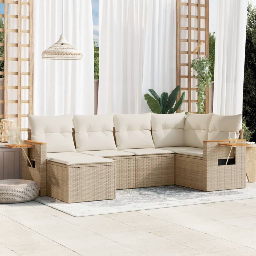 Set Divano da Giardino 6 pz con Cuscini Beige in Polyrattan - homemem39