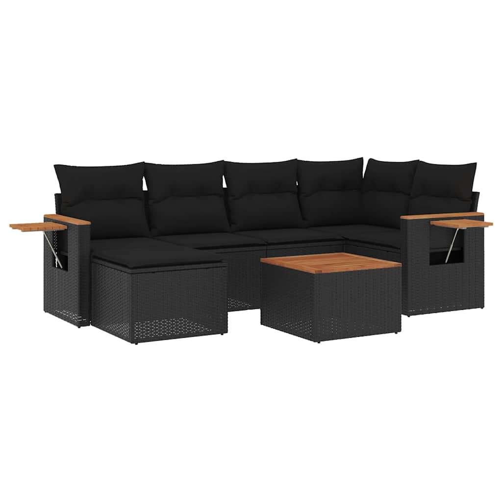 Set Divani da Giardino con Cuscini 7pz Nero Polyrattan | homemem39