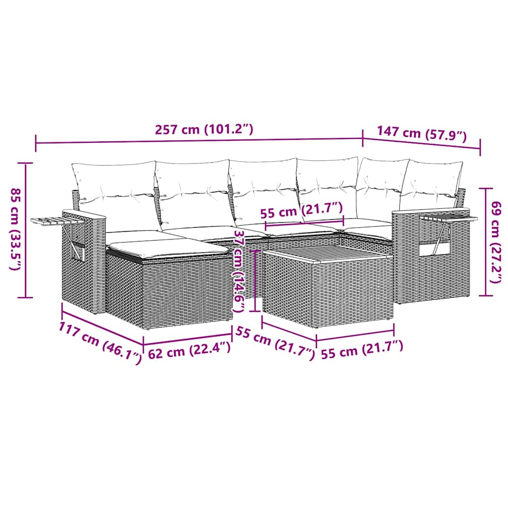 Set Divani da Giardino con Cuscini 7pz Nero Polyrattan | homemem39