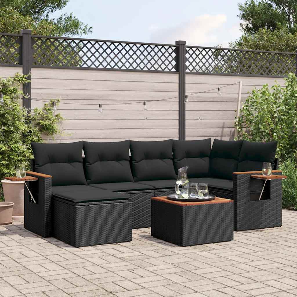 Set Divani da Giardino con Cuscini 7pz Nero Polyrattan - homemem39