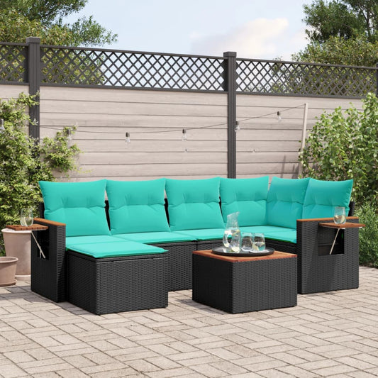 Set Divani da Giardino 7 pz con Cuscini Nero in Polyrattan - homemem39
