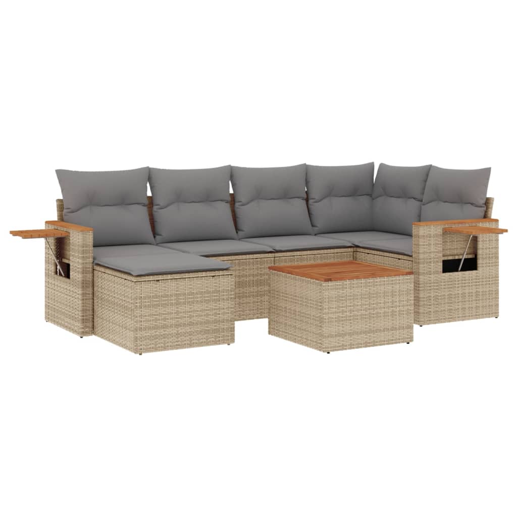 Set Divani da Giardino 7 pz con Cuscini Beige in Polyrattan - homemem39