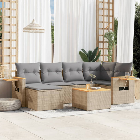 Set Divani da Giardino 7 pz con Cuscini Beige in Polyrattan - homemem39
