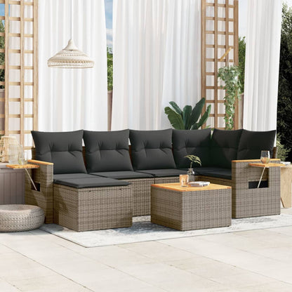 Set Divani da Giardino 7 pz con Cuscini Grigio in Polyrattan - homemem39