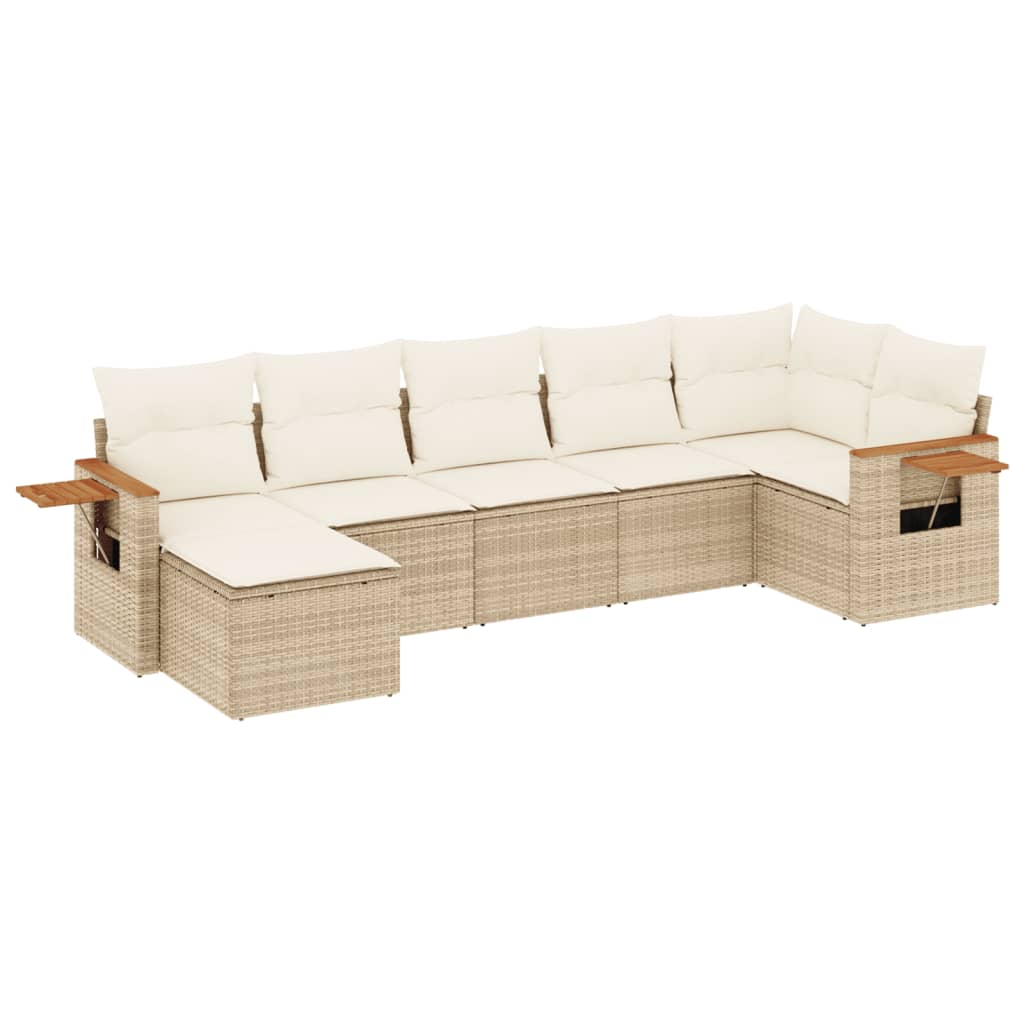 Set Divani da Giardino 7 pz con Cuscini Beige in Polyrattan - homemem39