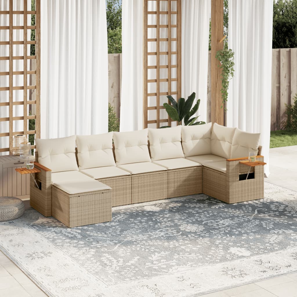 Set Divani da Giardino 7 pz con Cuscini Beige in Polyrattan - homemem39