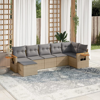 Set Divani da Giardino 7 pz con Cuscini Beige in Polyrattan - homemem39