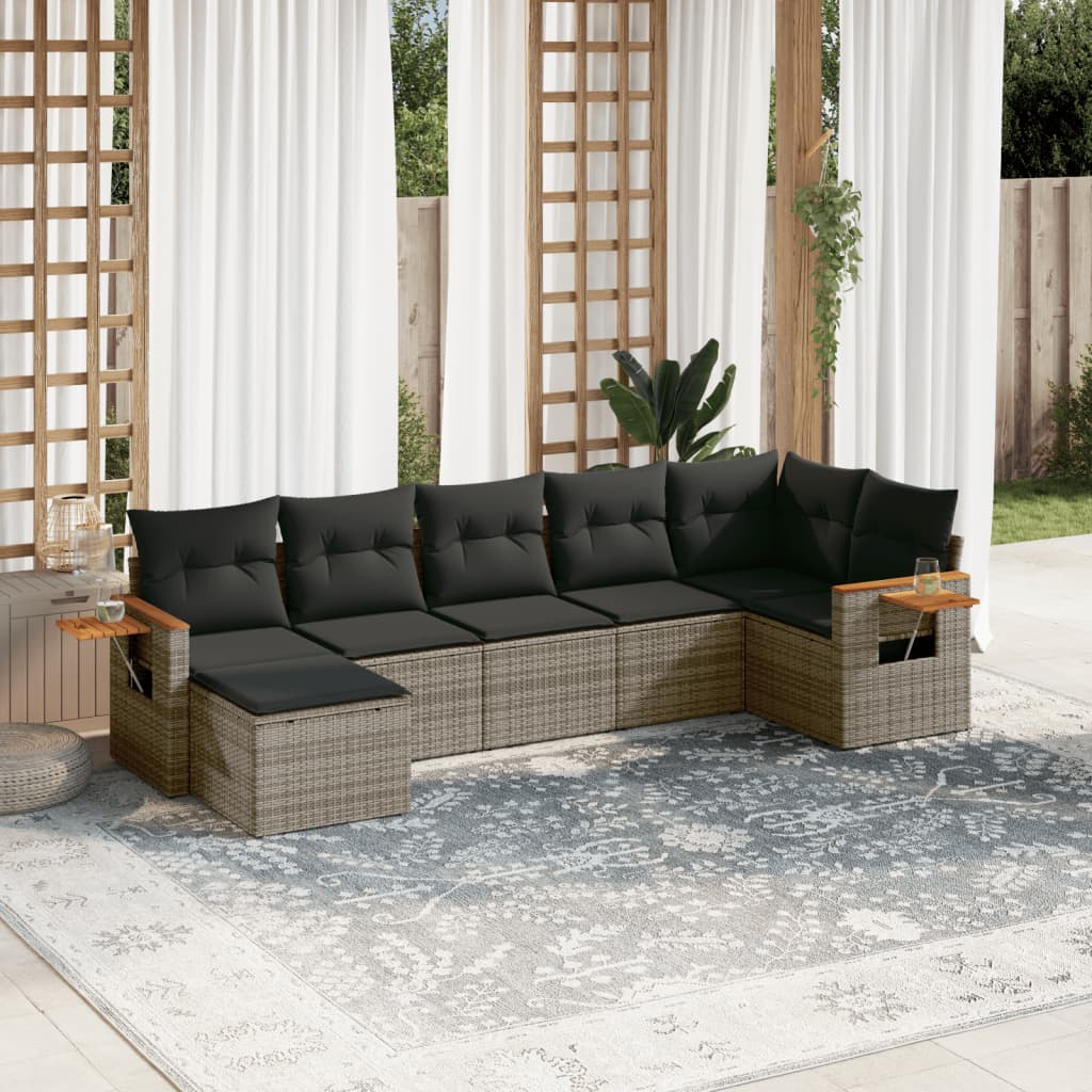 Set Divani da Giardino 7 pz con Cuscini Grigio in Polyrattan | homemem39