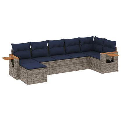 Set Divani da Giardino 7 pz con Cuscini Grigio in Polyrattan