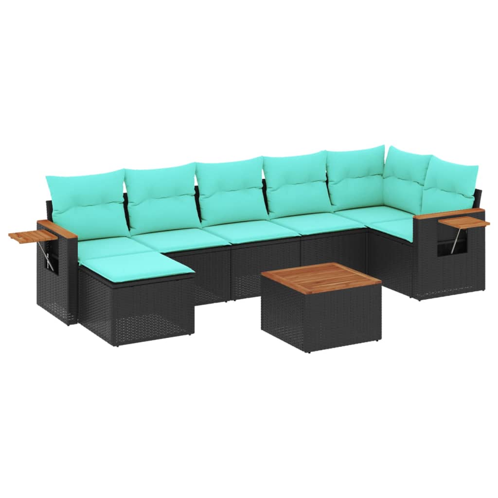 Set Divani da Giardino 8 pz con Cuscini Nero in Polyrattan - homemem39