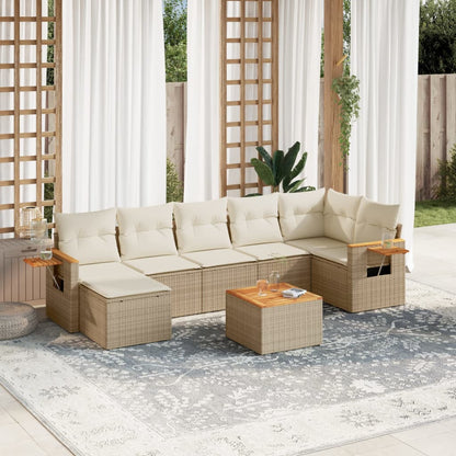 Set Divano da Giardino 8 pz con Cuscini Beige in Polyrattan - homemem39