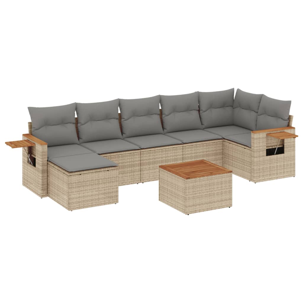 Set Divano da Giardino 8 pz con Cuscini Beige in Polyrattan - homemem39