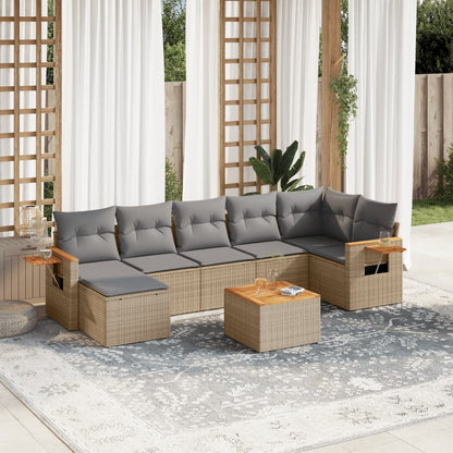 Set Divano da Giardino 8 pz con Cuscini Beige in Polyrattan - homemem39