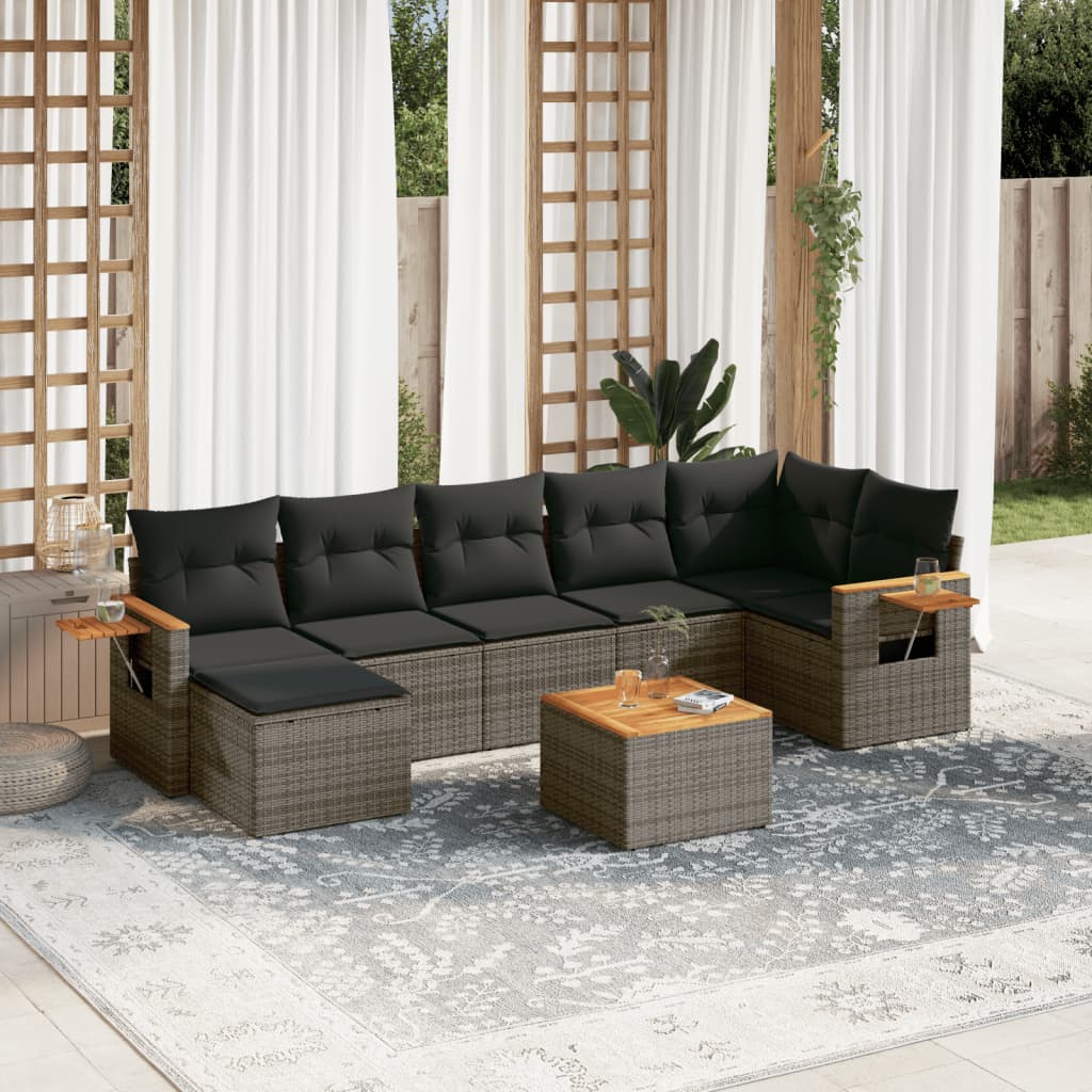 Set Divano da Giardino 8 pz con Cuscini Grigio in Polyrattan - homemem39