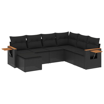 Set Divani da Giardino con Cuscini 7pz Nero Polyrattan | homemem39