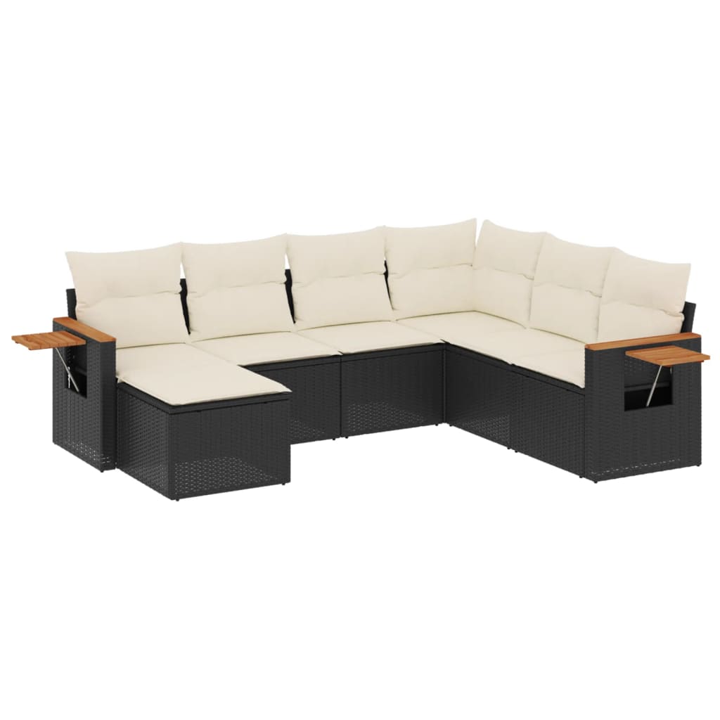Set Divani da Giardino con Cuscini 7pz Nero Polyrattan | homemem39