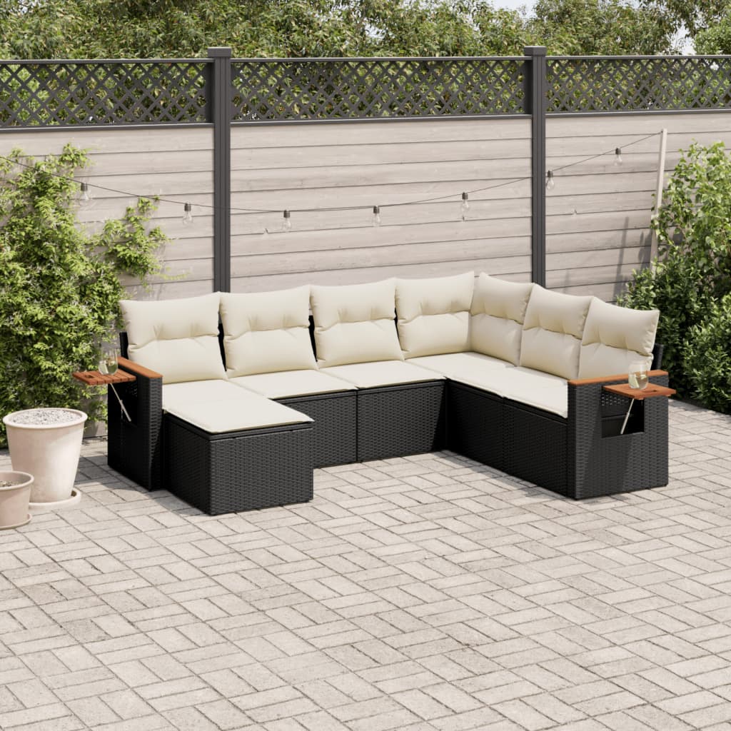 Set Divani da Giardino con Cuscini 7pz Nero Polyrattan | homemem39