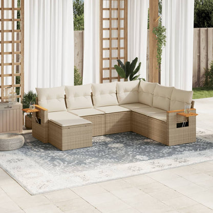 Set Divani da Giardino 7 pz con Cuscini Beige in Polyrattan - homemem39