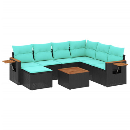 Set Divani da Giardino 8 pz con Cuscini Nero in Polyrattan - homemem39