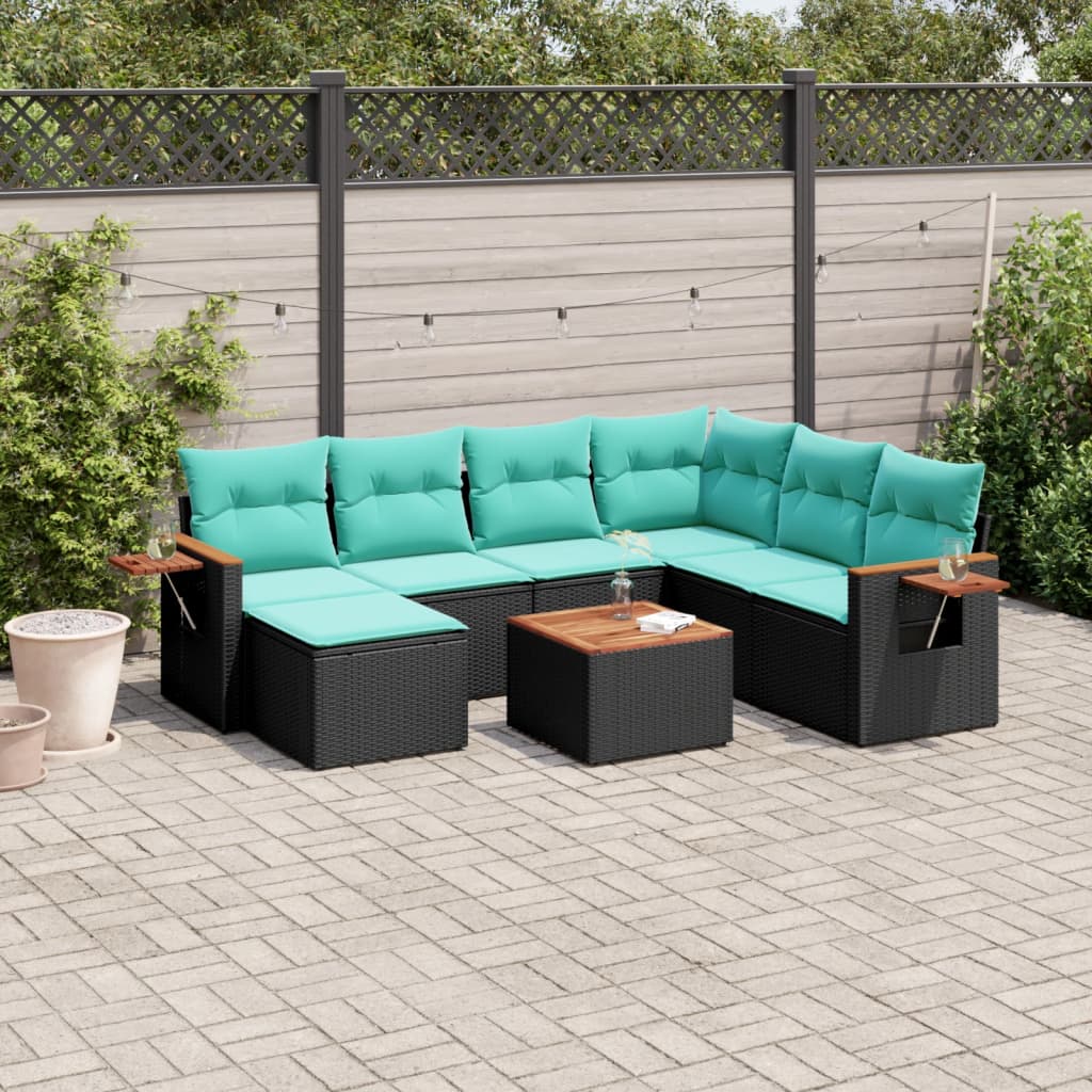 Set Divani da Giardino 8 pz con Cuscini Nero in Polyrattan - homemem39