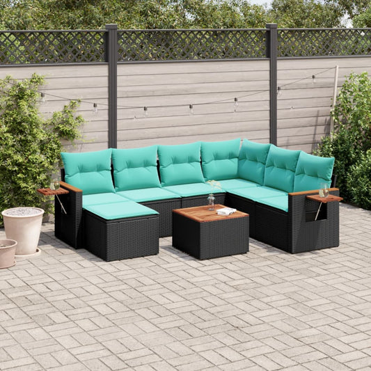 Set Divani da Giardino 8 pz con Cuscini Nero in Polyrattan - homemem39