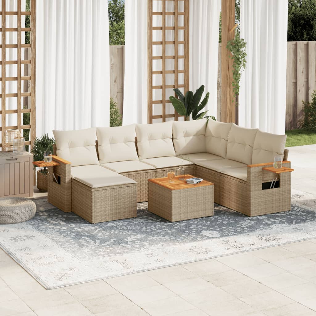 Set Divano da Giardino 8 pz con Cuscini Beige in Polyrattan - homemem39