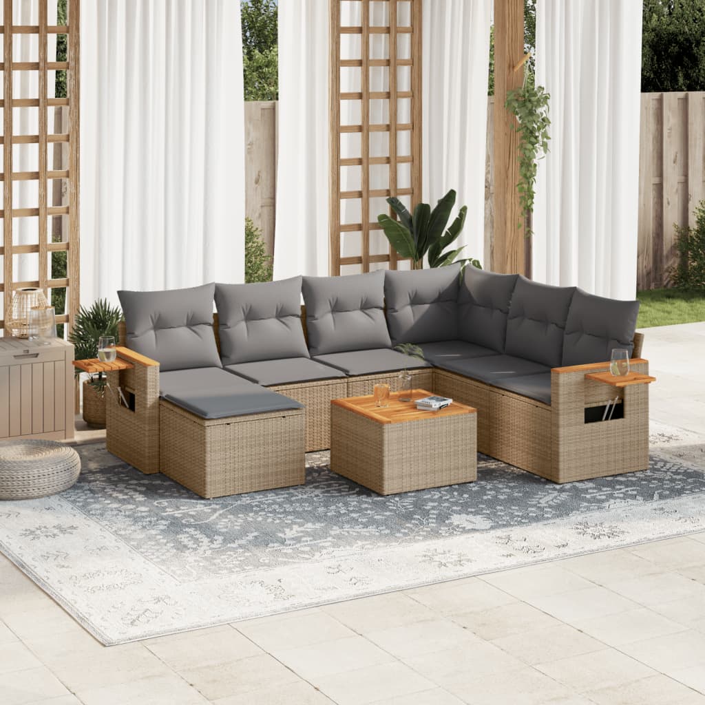 Set Divano da Giardino 8 pz con Cuscini Beige in Polyrattan - homemem39