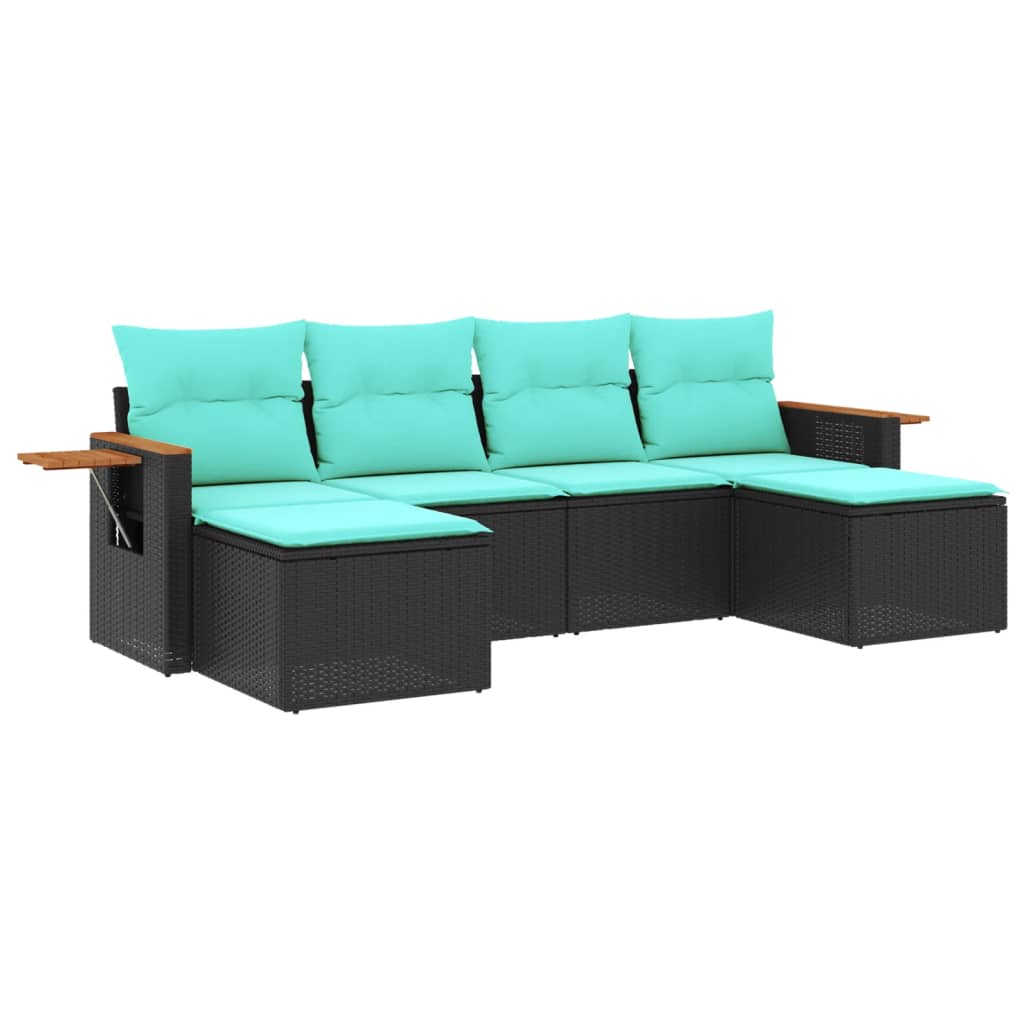 Set Divano da Giardino 6 pz con Cuscini Nero in Polyrattan - homemem39