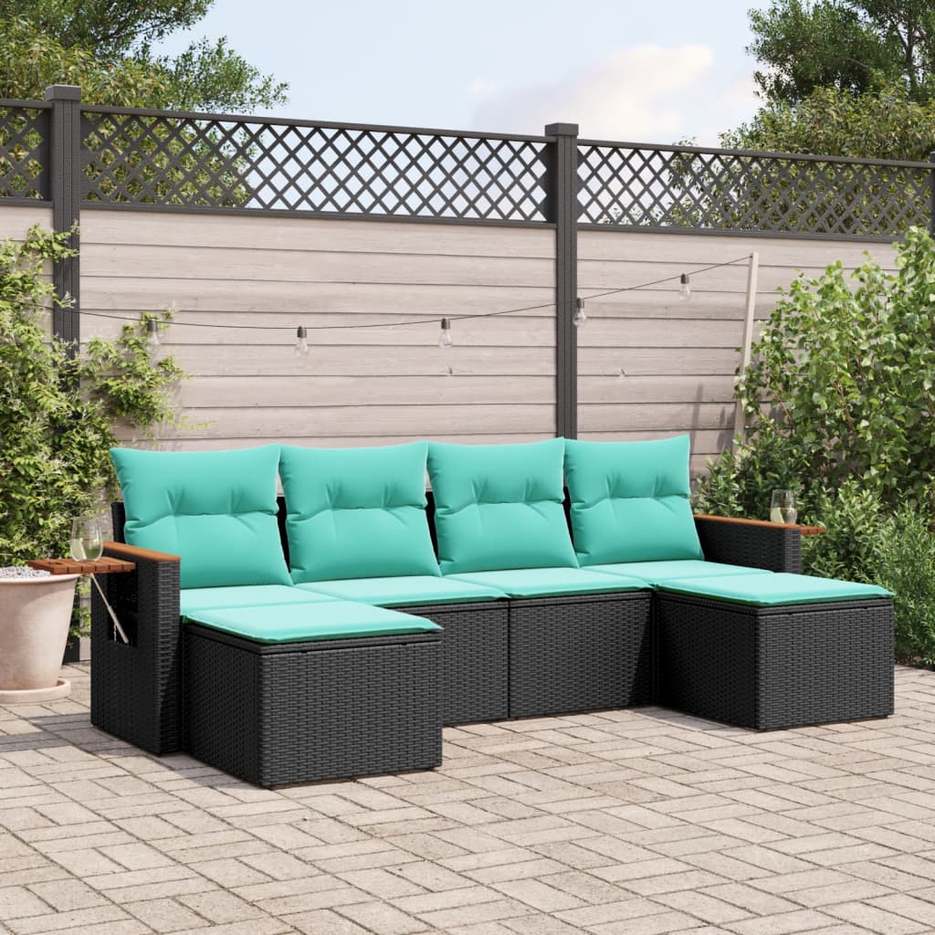 Set Divano da Giardino 6 pz con Cuscini Nero in Polyrattan - homemem39