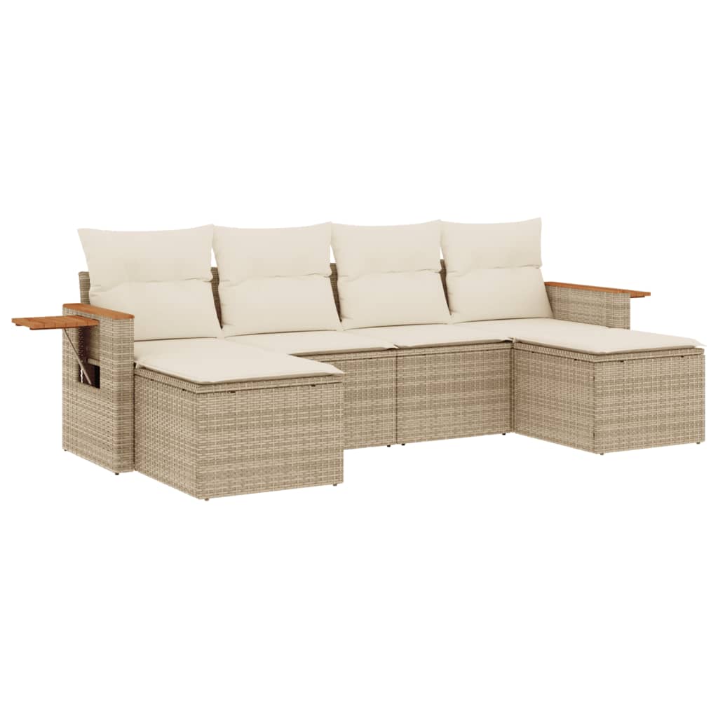 Set Divano da Giardino 6 pz con Cuscini Beige in Polyrattan - homemem39