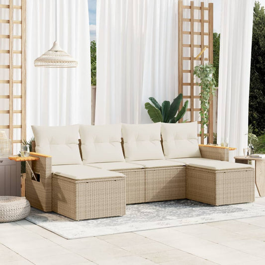 Set Divano da Giardino 6 pz con Cuscini Beige in Polyrattan - homemem39
