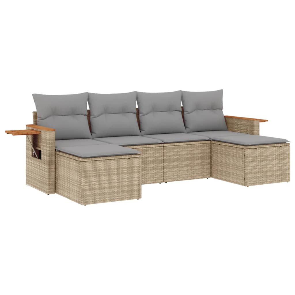 Set Divano da Giardino 6 pz con Cuscini Beige in Polyrattan - homemem39