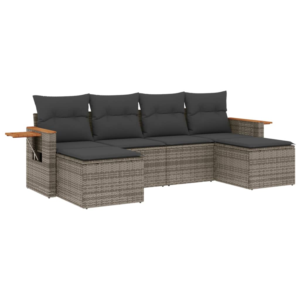 Set Divano da Giardino 6 pz con Cuscini Grigio in Polyrattan - homemem39
