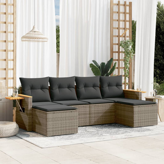Set Divano da Giardino 6 pz con Cuscini Grigio in Polyrattan - homemem39