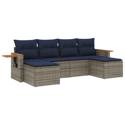 Set Divani da Giardino 6 pz con Cuscini Grigio in Polyrattan | homemem39