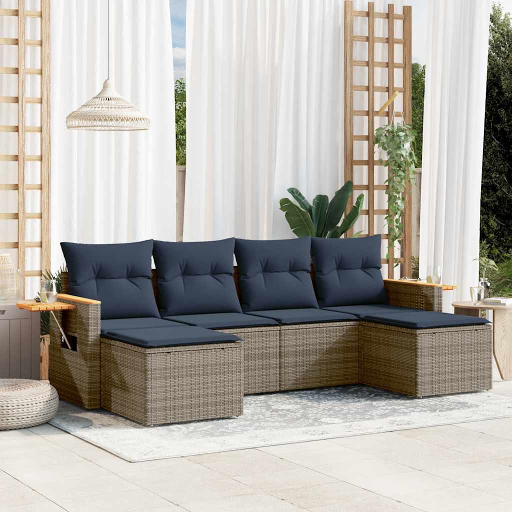 Set Divani da Giardino 6 pz con Cuscini Grigio in Polyrattan | homemem39
