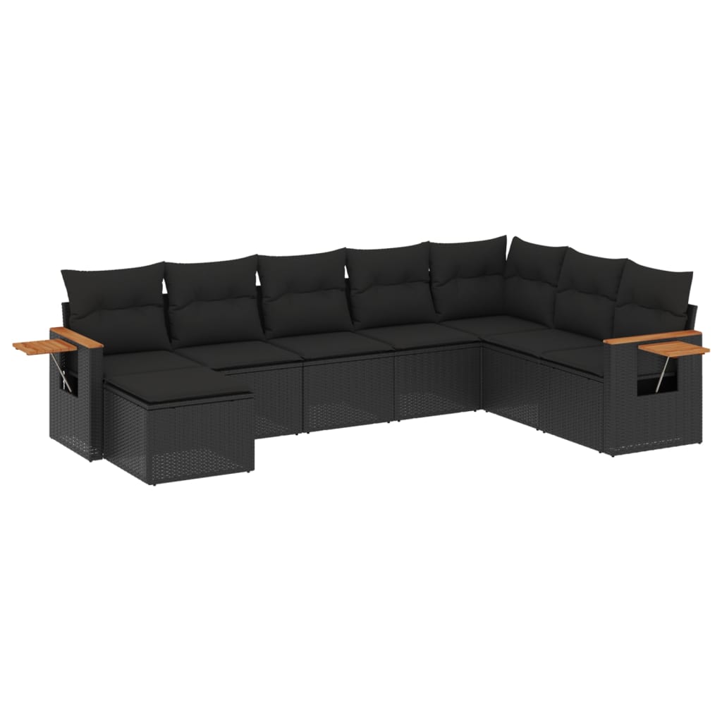Set Divani da Giardino con Cuscini 8 pz Nero in Polyrattan - homemem39