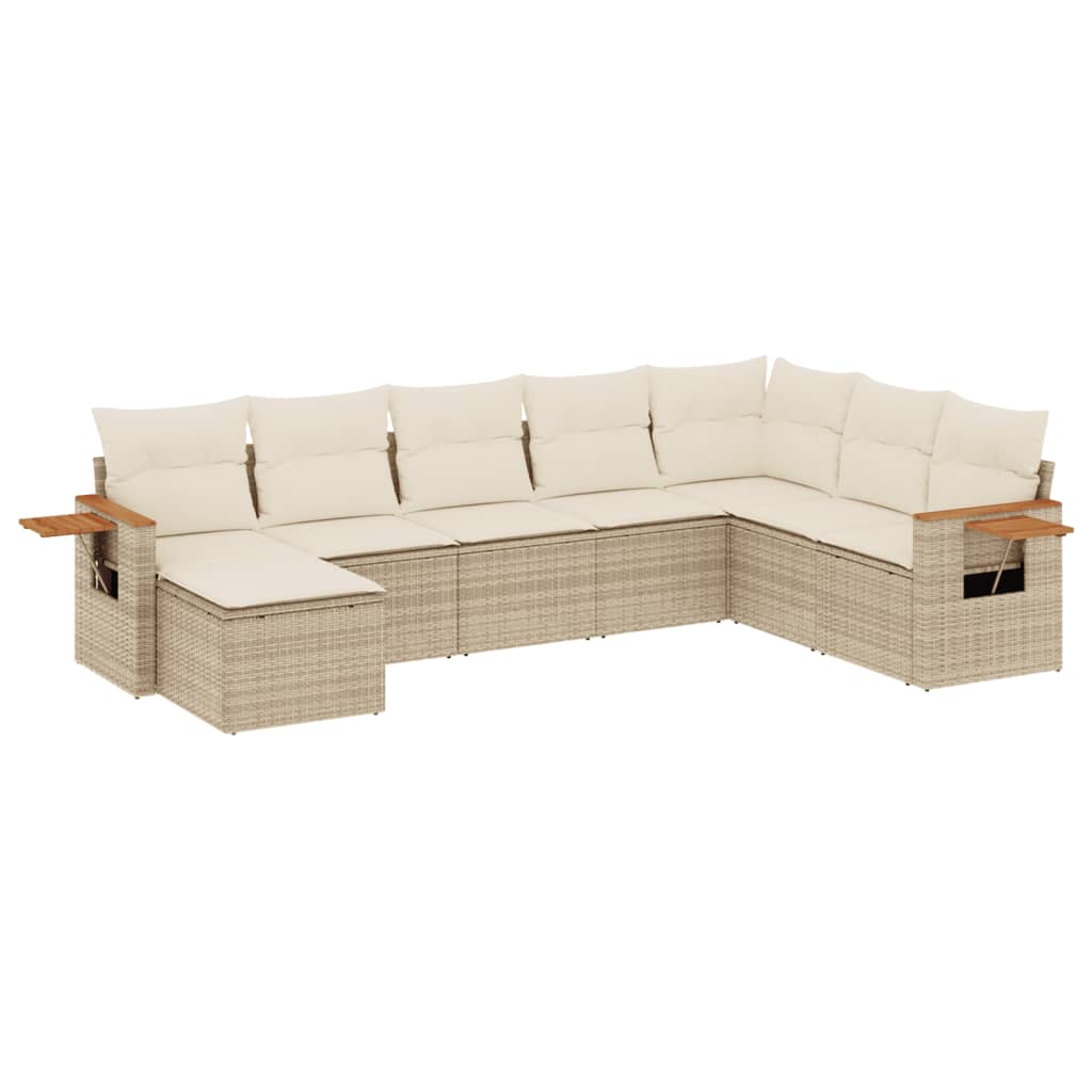 Set Divano da Giardino 8 pz con Cuscini Beige in Polyrattan - homemem39