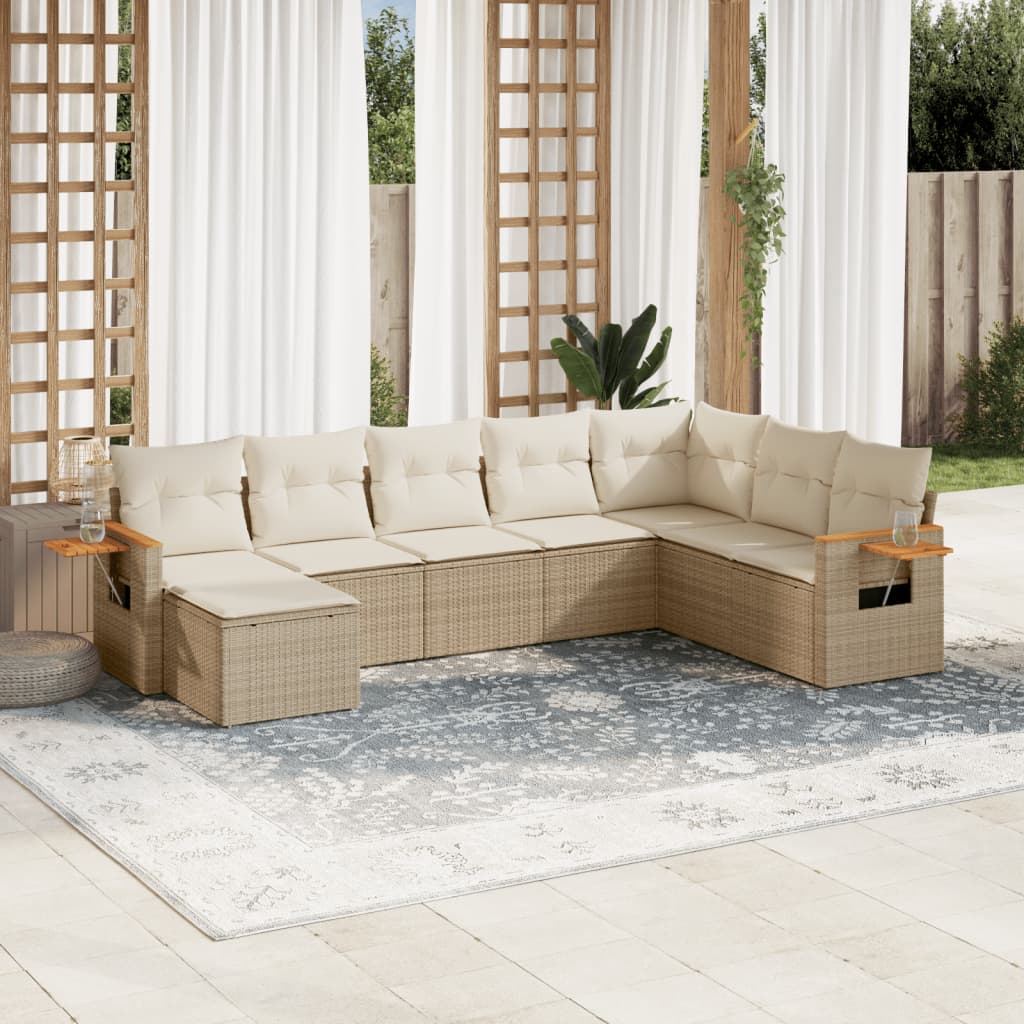 Set Divano da Giardino 8 pz con Cuscini Beige in Polyrattan | homemem39