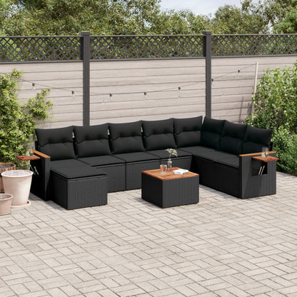 Set Divani da Giardino 9 pz con Cuscini Nero in Polyrattan - homemem39