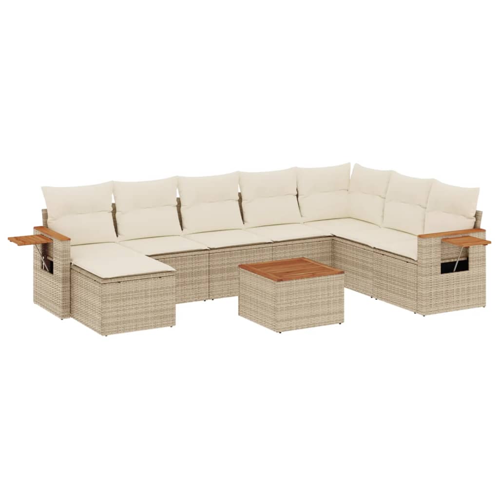 Set Divano da Giardino 9 pz con Cuscini Beige in Polyrattan | homemem39