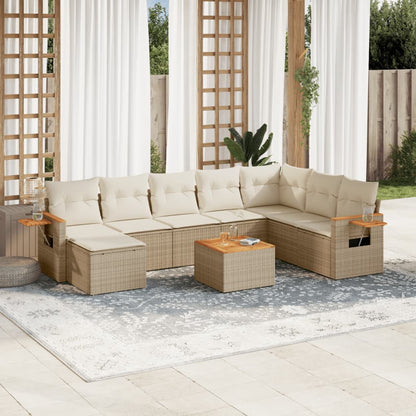 Set Divano da Giardino 9 pz con Cuscini Beige in Polyrattan | homemem39