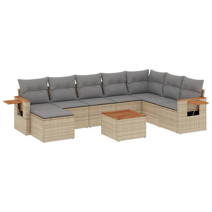 Set Divano da Giardino 9 pz con Cuscini Beige in Polyrattan | homemem39