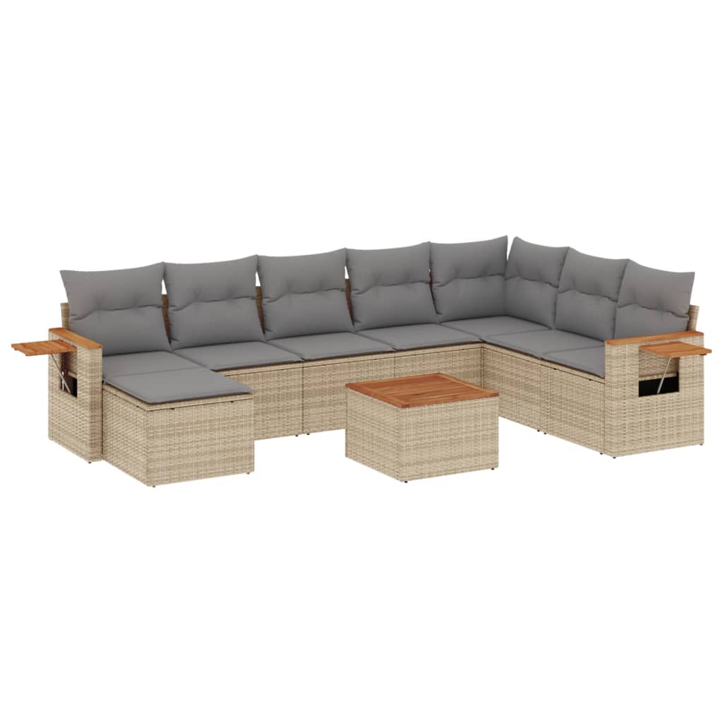 Set Divano da Giardino 9 pz con Cuscini Beige in Polyrattan - homemem39