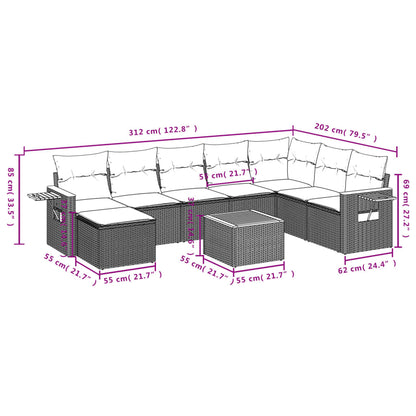 Set Divano da Giardino 9 pz con Cuscini Beige in Polyrattan | homemem39