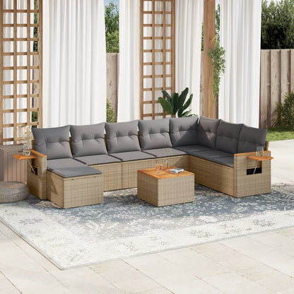 Set Divano da Giardino 9 pz con Cuscini Beige in Polyrattan | homemem39