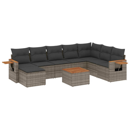 Set Divano da Giardino 9 pz con Cuscini Grigio in Polyrattan - homemem39