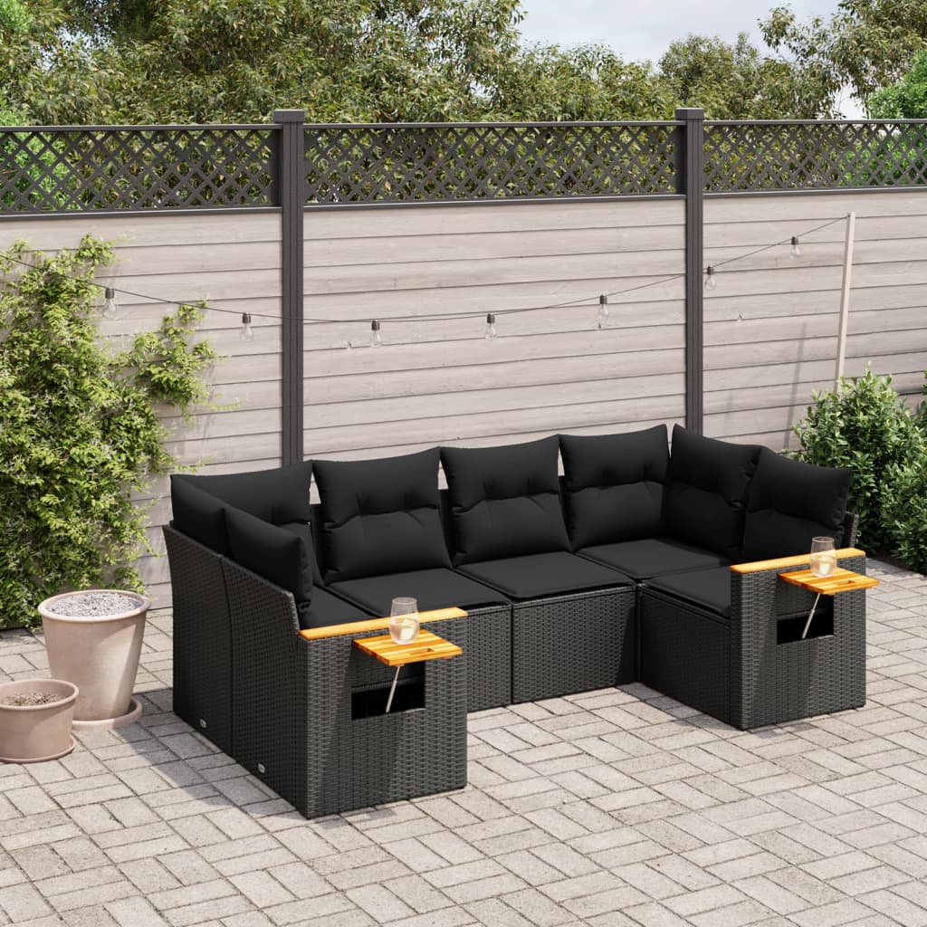 Set Divano da Giardino 6 pz con Cuscini Nero in Polyrattan | homemem39